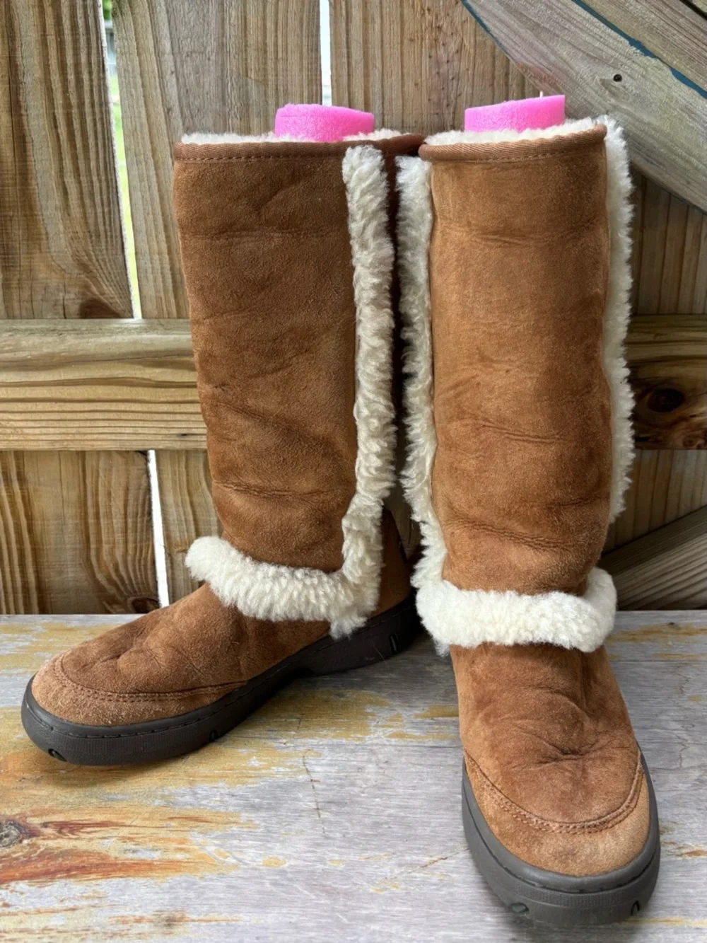 UGG Sunburst Chestnut Brown Suede Tall 5218 Sheepskin Lined Boots Size 7